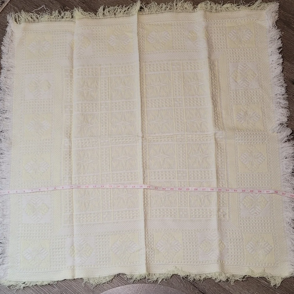 Vintage Baby Blanket With Fringe Yellow